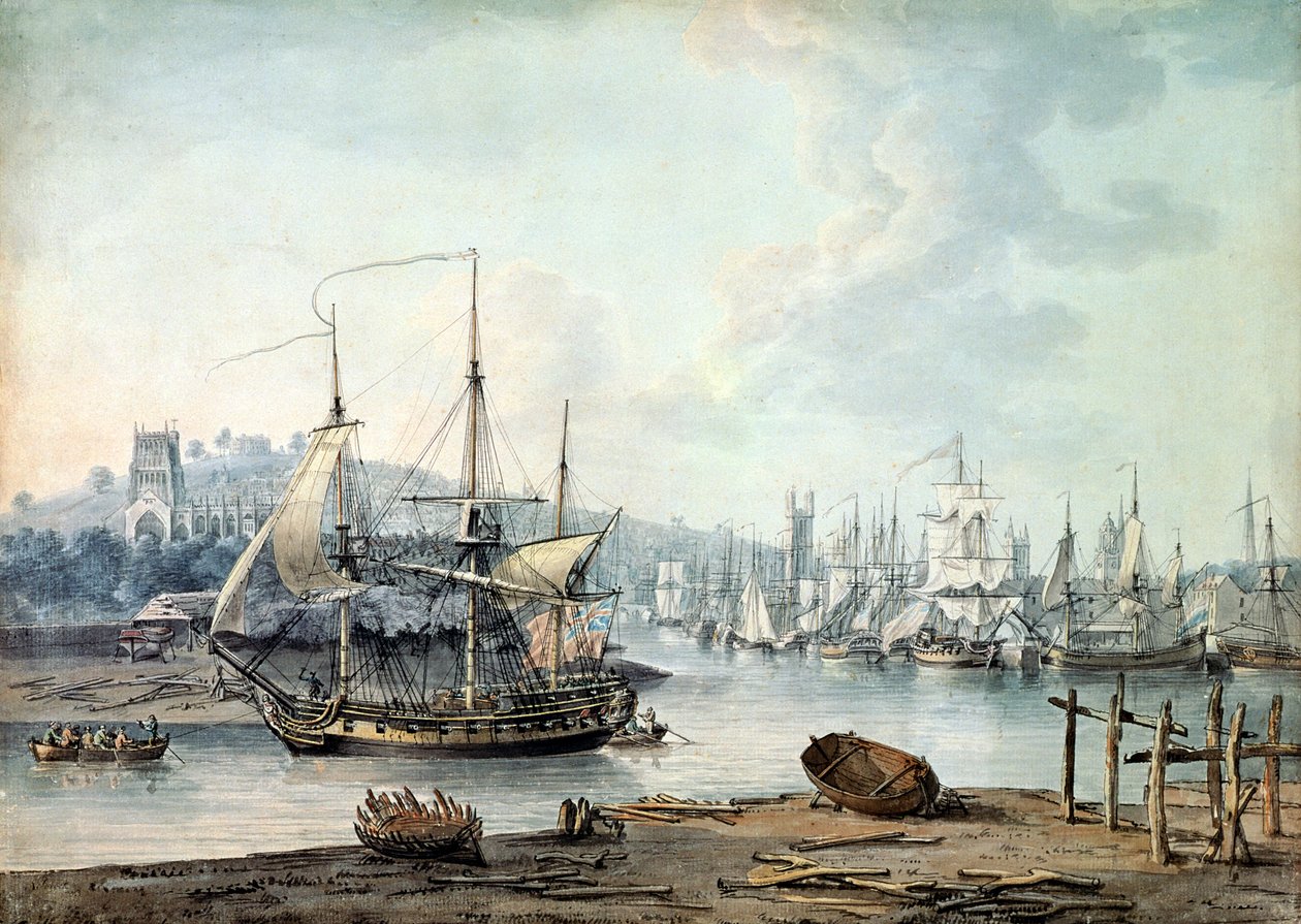 Rebocando um navio de guerra para fora do porto de Bristol de Nicholas Pocock