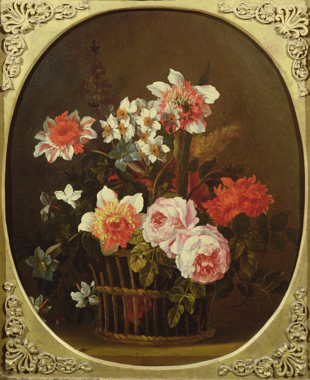Ainda vida de flores em uma cesta, do século XVIII de Nicholas Ricoeur