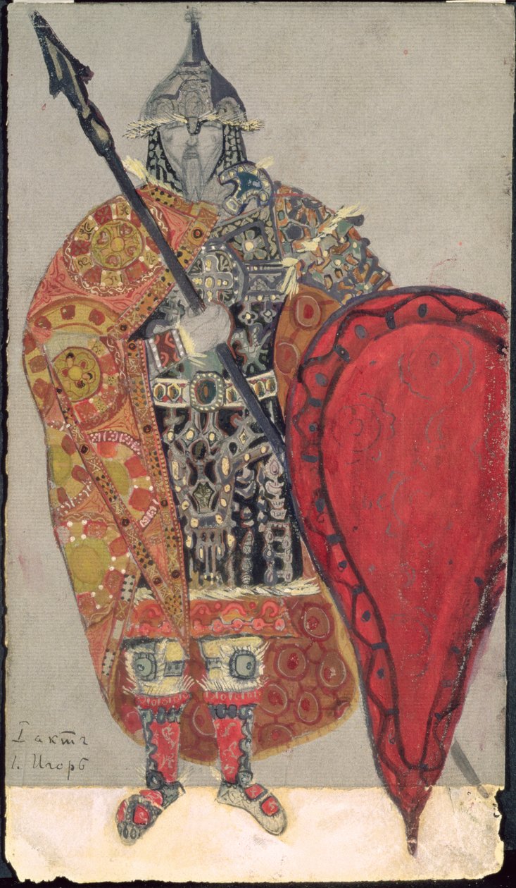 Figurino da ópera "Prince Igor" de Aleksandr Borodin de Nicholas Roerich
