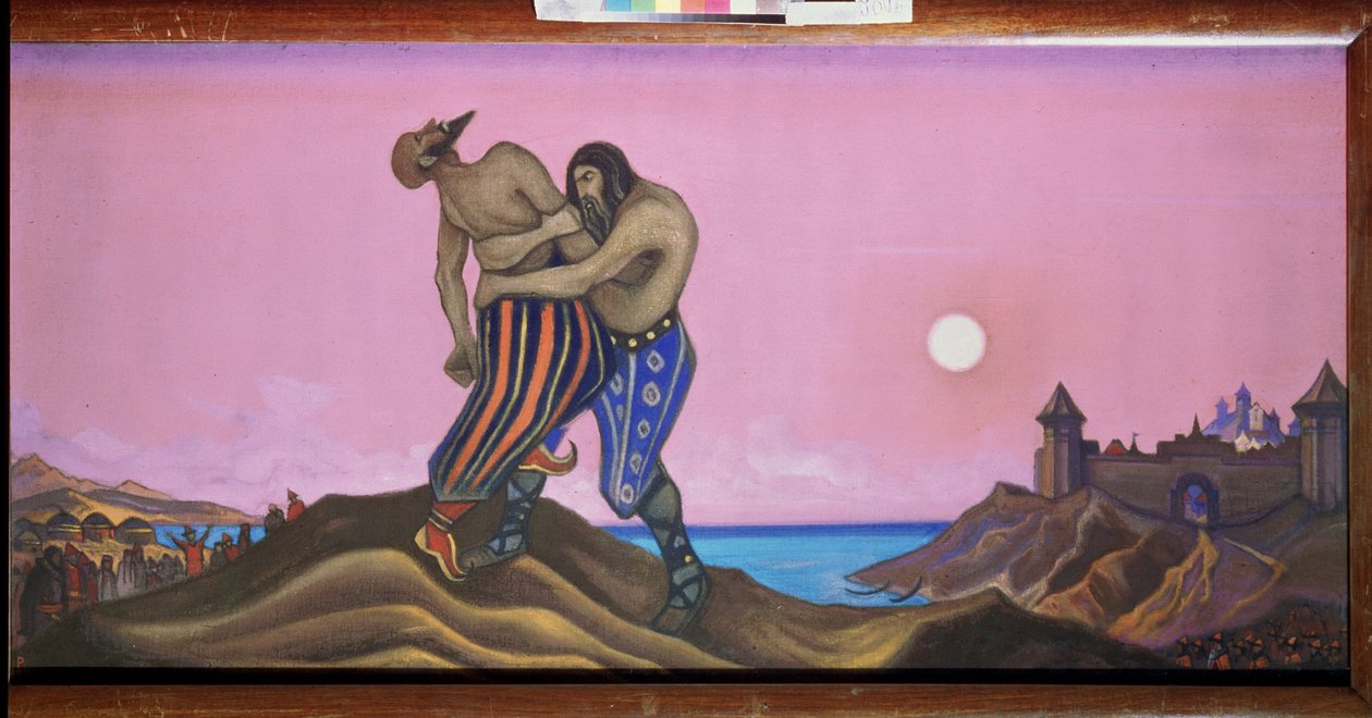O duelo entre Mstislav e Rededya. (Grande Príncipe Mstislav de Chernigov, conhecido como Temeraire (983-1036) Pintura de Nicholas Roerich (1874-1947), têmpera sobre tela de Nicholas Roerich