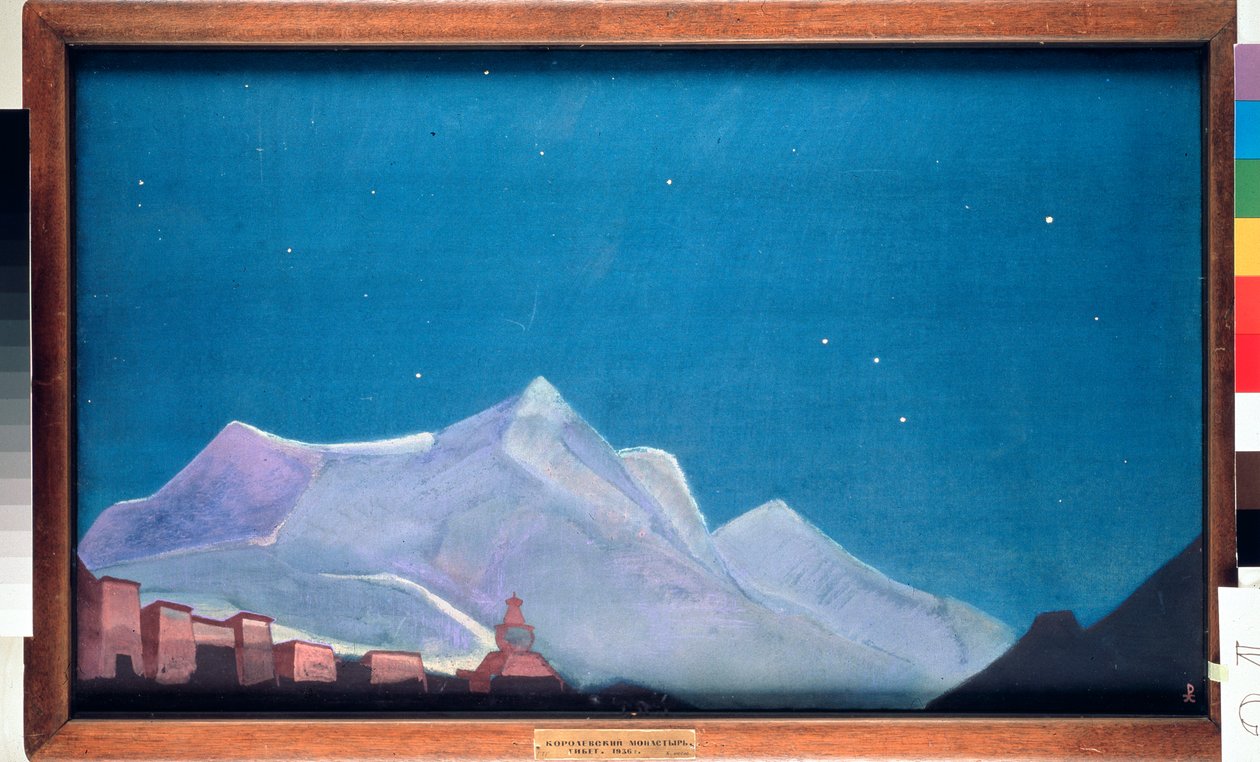 O Mosteiro Real de Hemis, Tibete (Budismo) Pintura de Nicolas (Nicholas) Roerich (1874-1947), tempera sobre tela de Nicholas Roerich