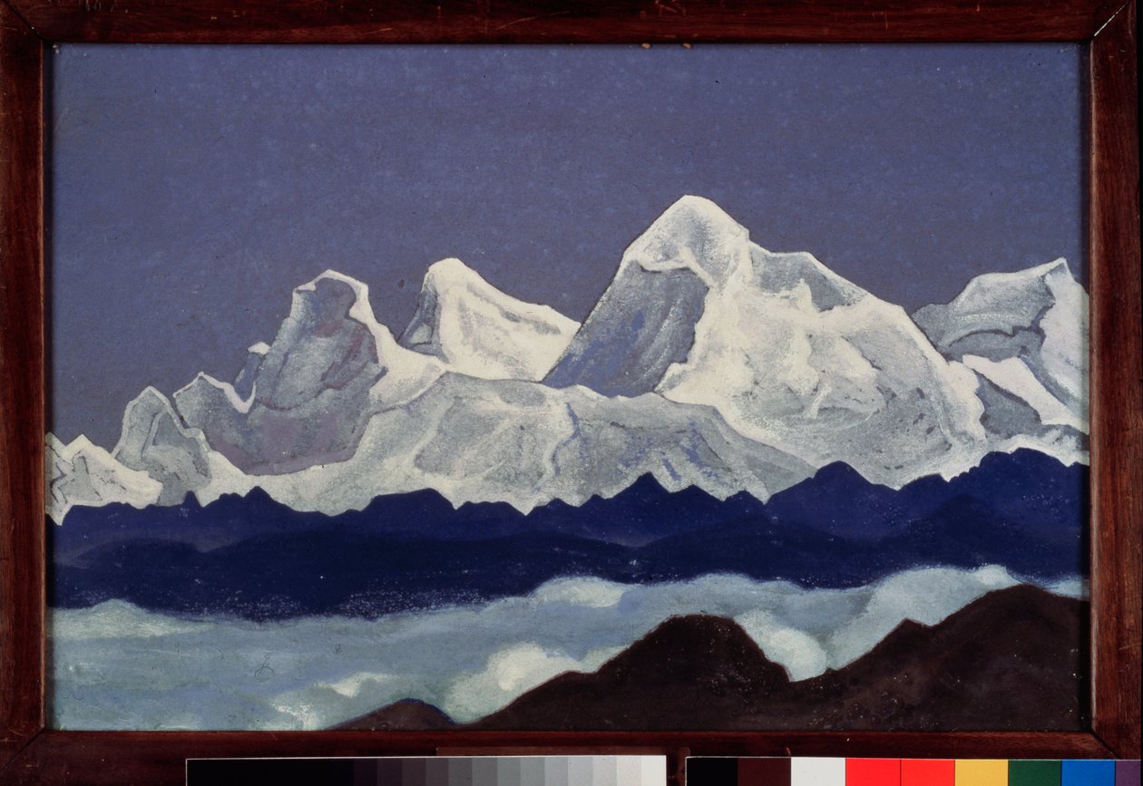 Monte Everest (Chomolungma) nos Himalaias (Tibete). Pintura de Nicolas (Nicholas) Roerich (1874-1947), tempera sobre tela de Nicholas Roerich
