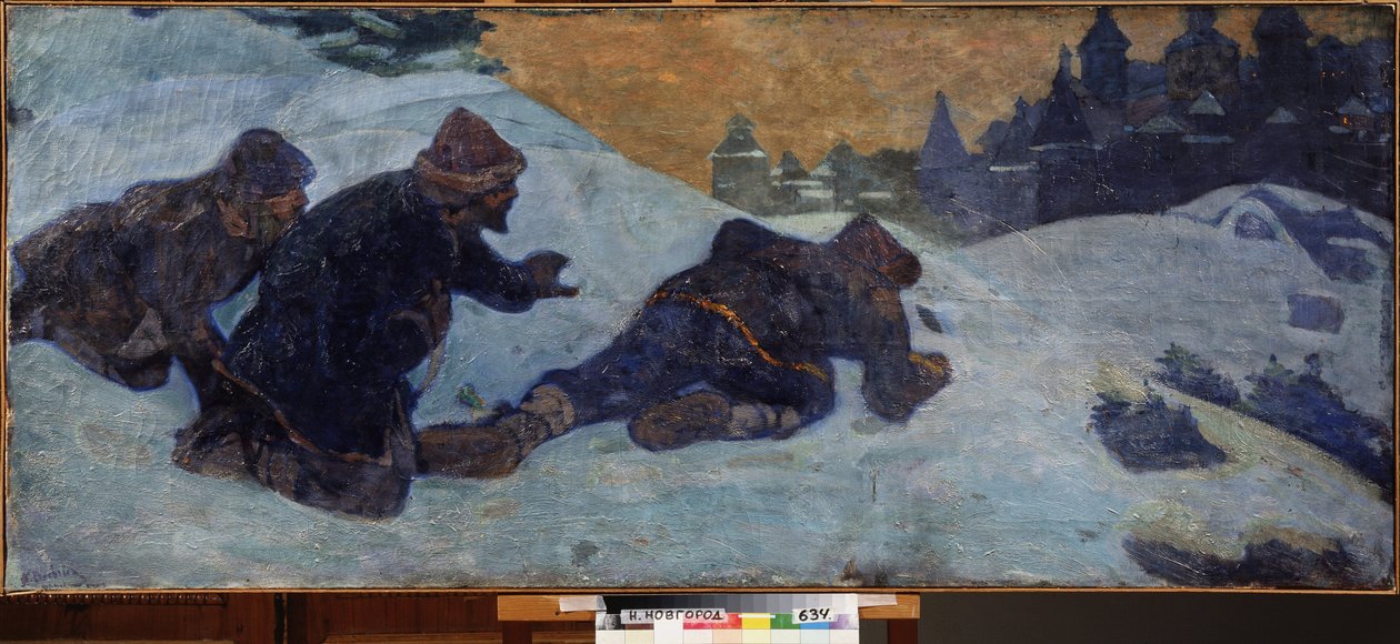 Os espiões. Pintura por Nicholas Roerich (1874-1947), tempera sobre tela de Nicholas Roerich