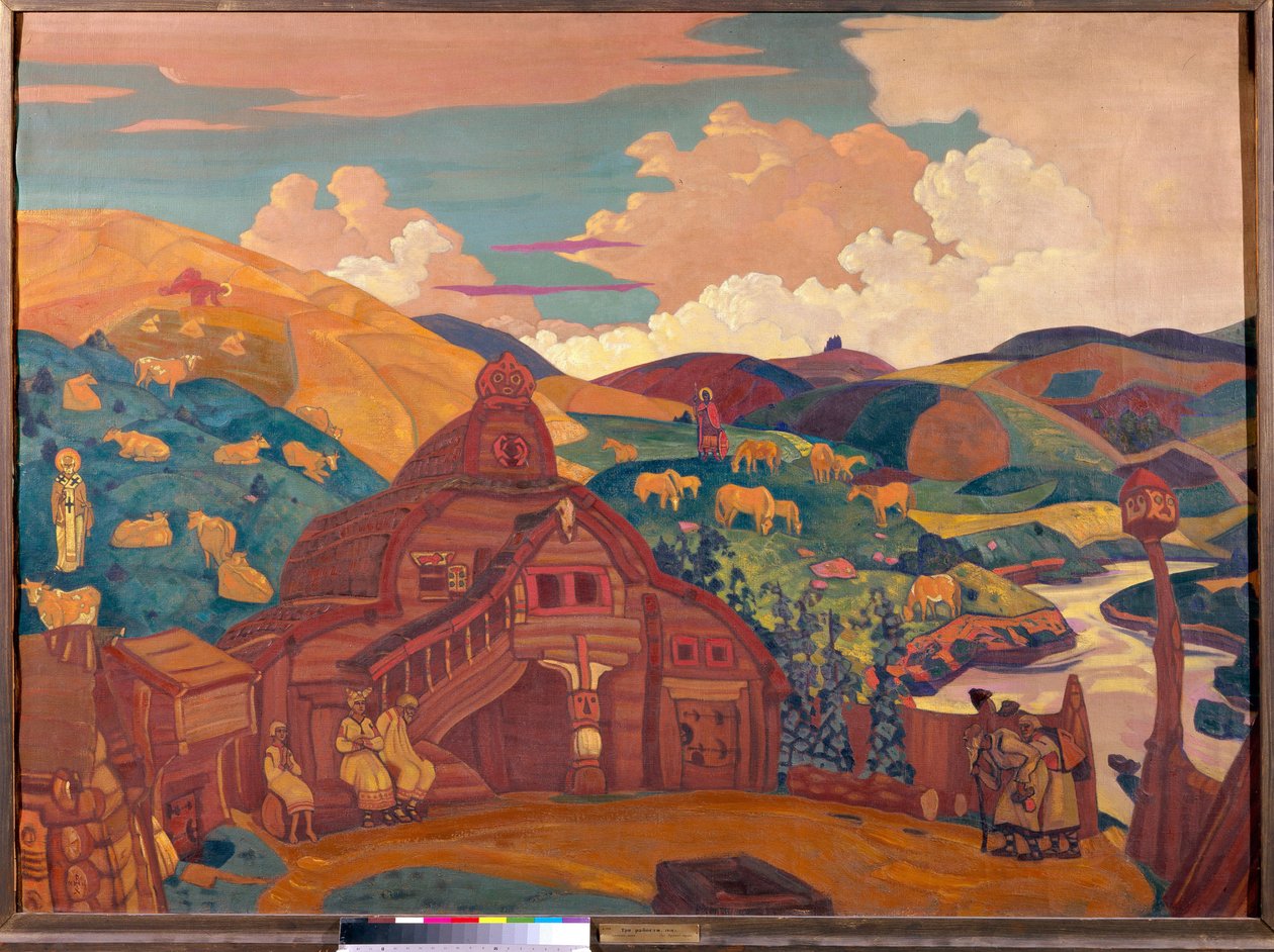As três alegrias. Pintura de Nicolas (Nicholas) Roerich (1874-1947), tempera sobre tela de Nicholas Roerich