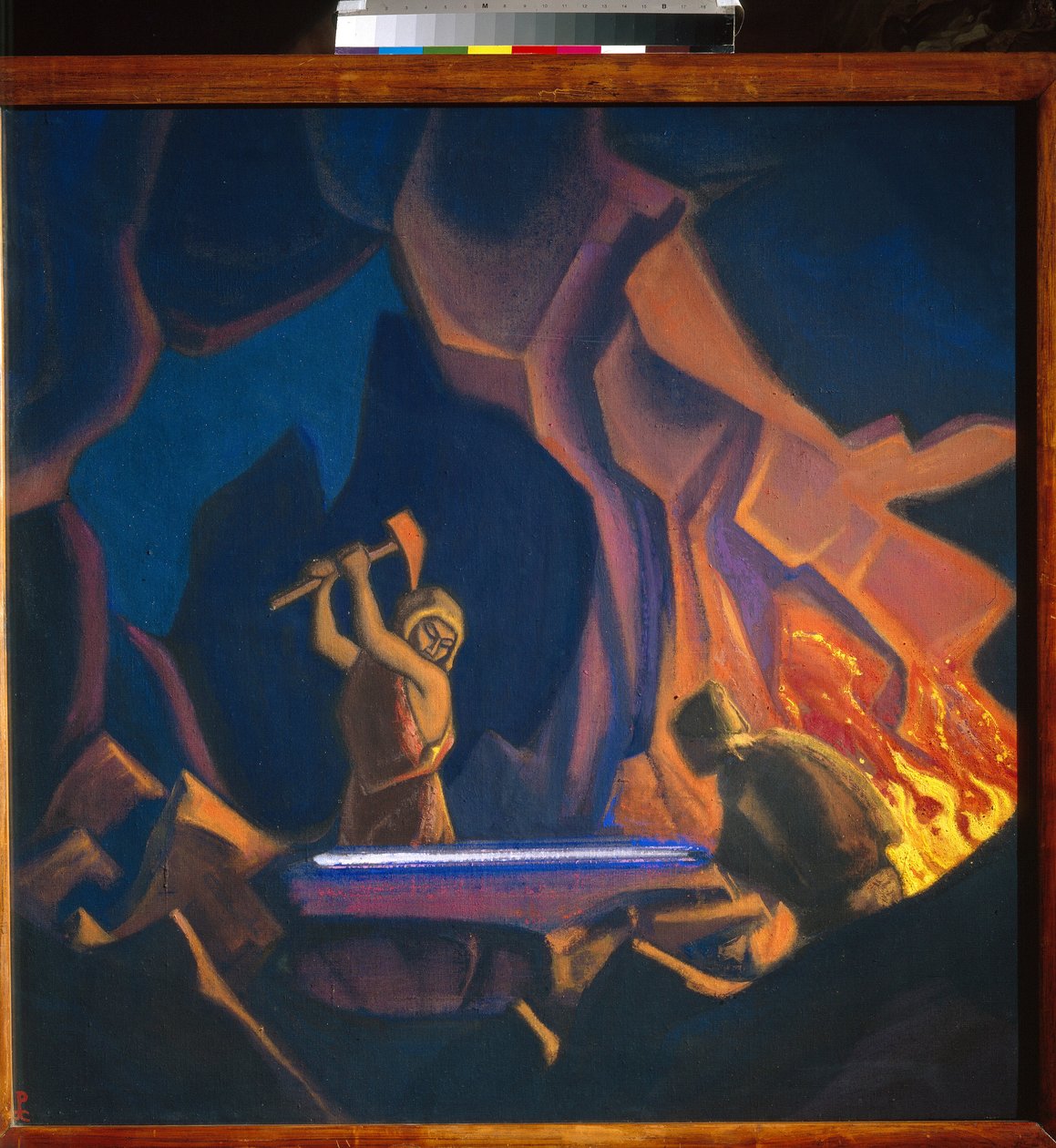 Nibelungo. Forje a espada. (episódio da mitologia alemã). Obra de Nicolas (Nicholas) Roerich (1874-1947), têmpera sobre tela de Nicholas Roerich