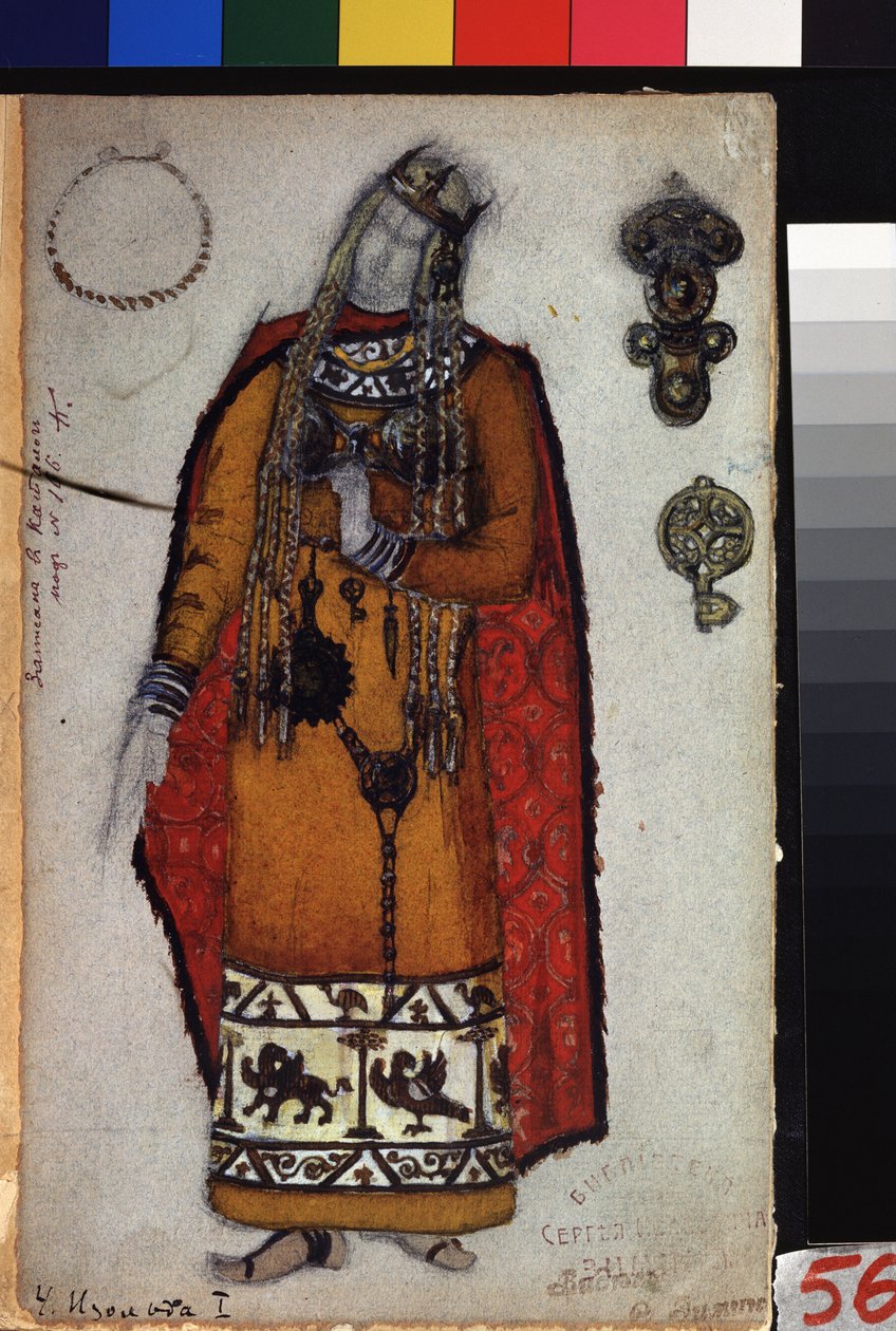 Desenho de trajes para a ópera Tristão e Isolda de Richard Wagner (1813-1883). Trabalho de Nicholas Roerich (1874-1947), lápis, guache e tinta sobre papel de Nicholas Roerich