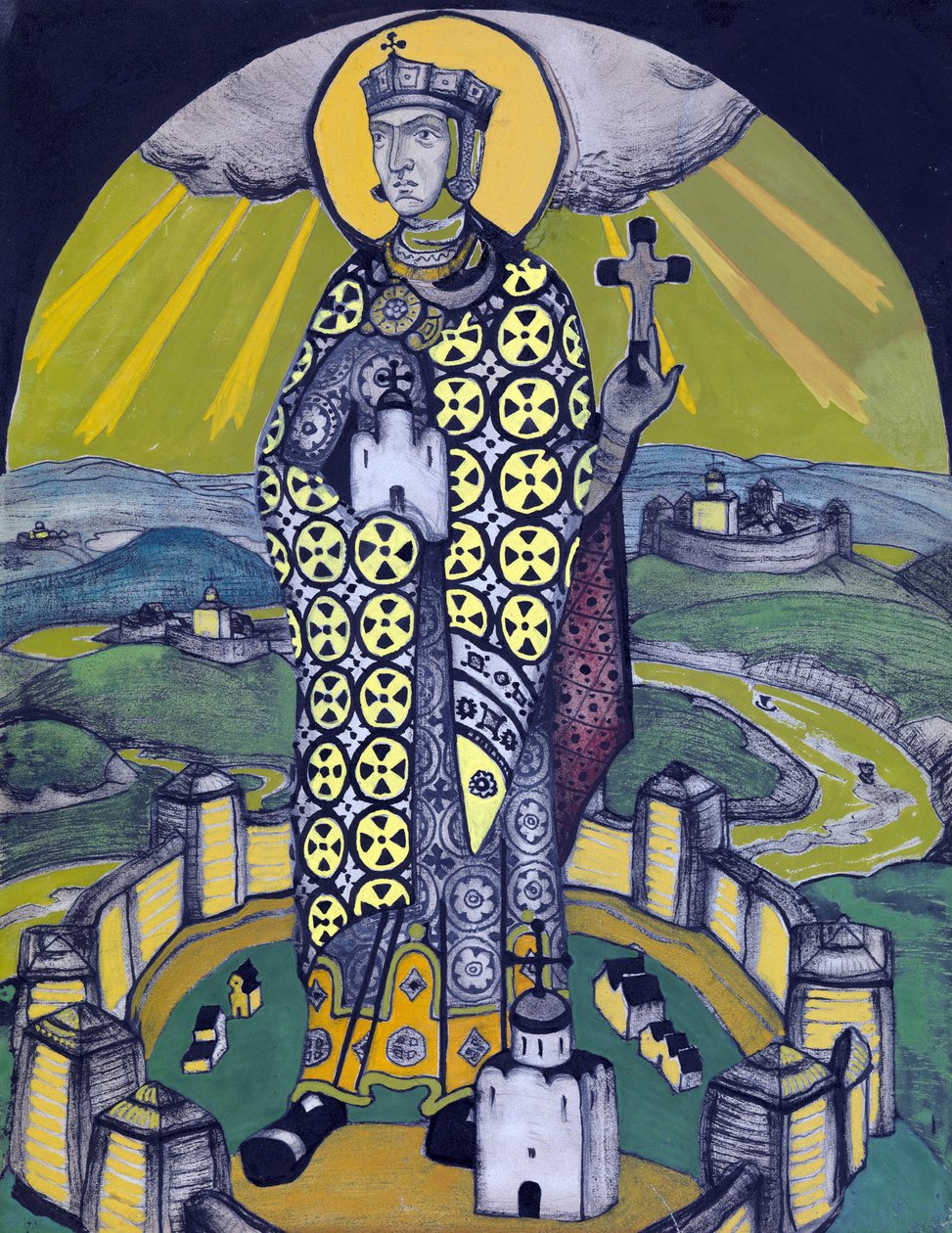 Santa Olga, Princesa de Kiev (colagem e têmpera sobre papel) de Nicholas Roerich