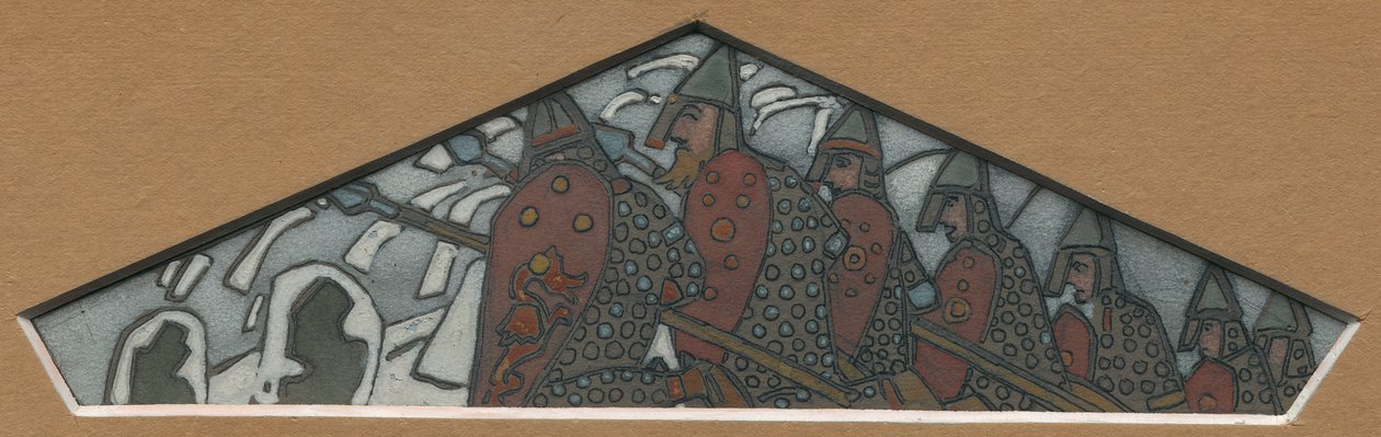 Esboço para a decoração triangular mais à direita do friso da majólica "Northern Life", 1905 de Nicholas Roerich