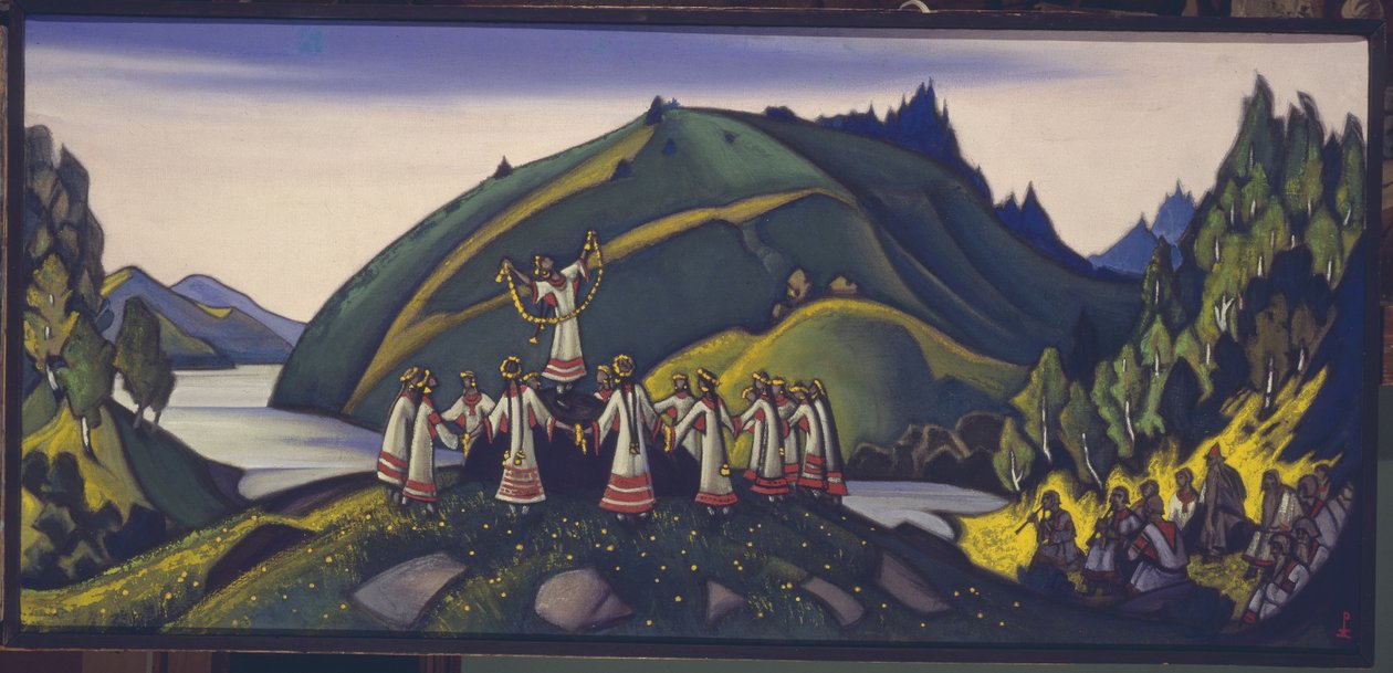 Cenografia para o balé O Rito da Primavera Le Sacre du Printemps de I. Stravinsky, 1945 de Nikolai Konstantinowitsch Roerich
