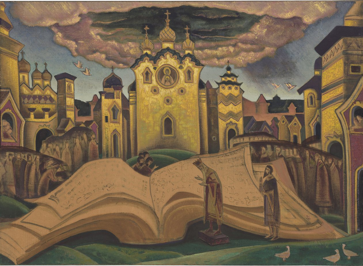 O Golubinaya Kniga (O Livro da Pomba, le livre de la colombe) por Roerich, Nicholas (1874-1947). Têmpera sobre tela, tamanho: 73,5x101,5 de Nicholas Roerich