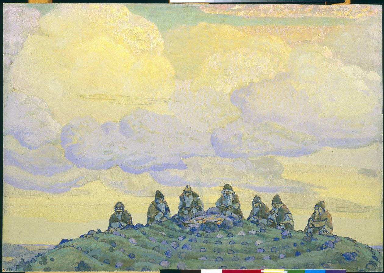 O Grande Sacrifício: decoração para o balé "O Rito da Primavera", de Igor Stravinsky, 1910 de Nicholas Roerich