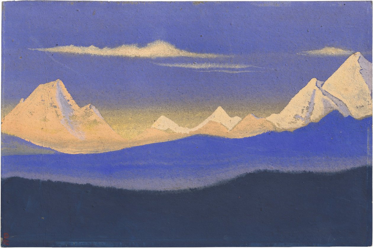 O Himalaia par Roerich, Nicholas (1874-1947). Têmpera sobre cartão, tamanho: 30,5x45,7 de Nicholas Roerich