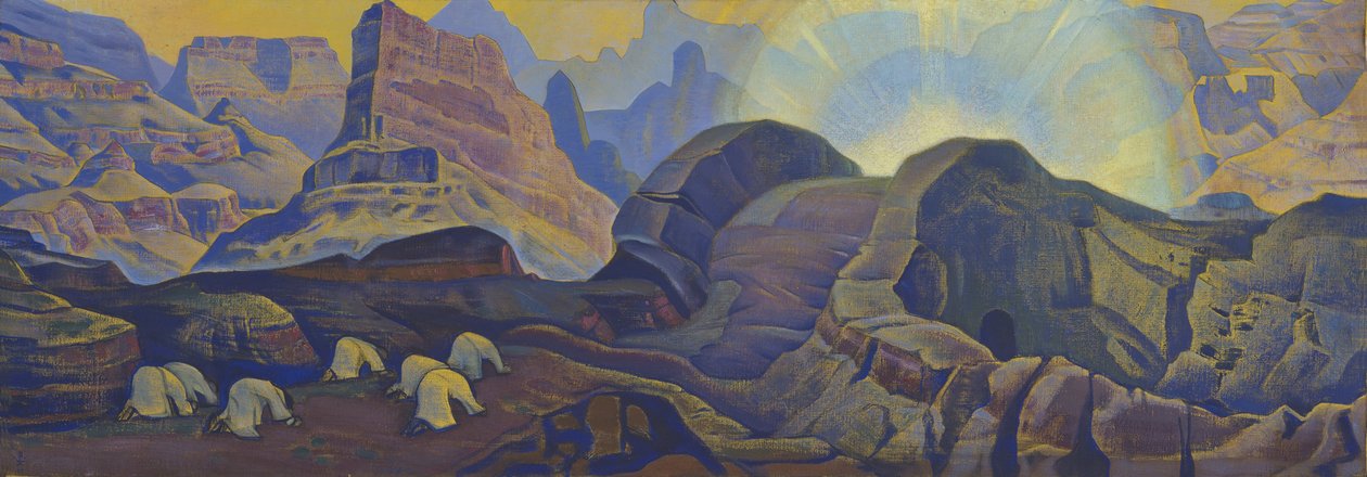 O Milagre (da série Messias) por Roerich, Nicholas (1874-1947). Têmpera sobre tela, tamanho: 62x205 de Nicholas Roerich