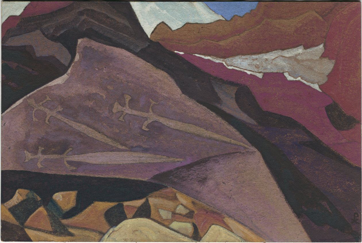 Três Glaives, Images on Rock, Lahul, 1936 de Nicholas Roerich