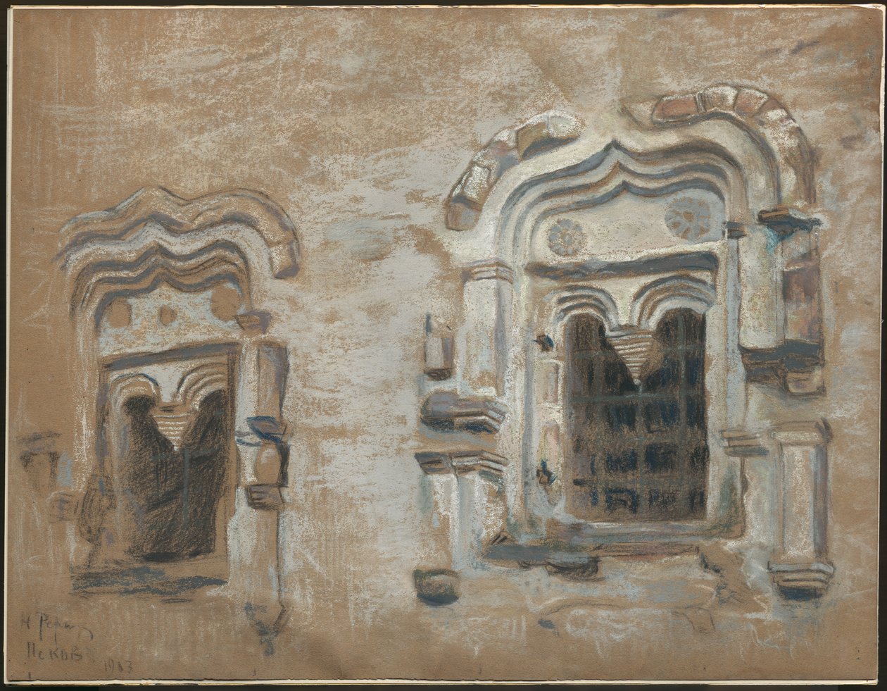 Janelas de uma casa do século XVII, Pskov, de "Estudos da jornada pelas antigas cidades russas", 1903 de Nicholas Roerich
