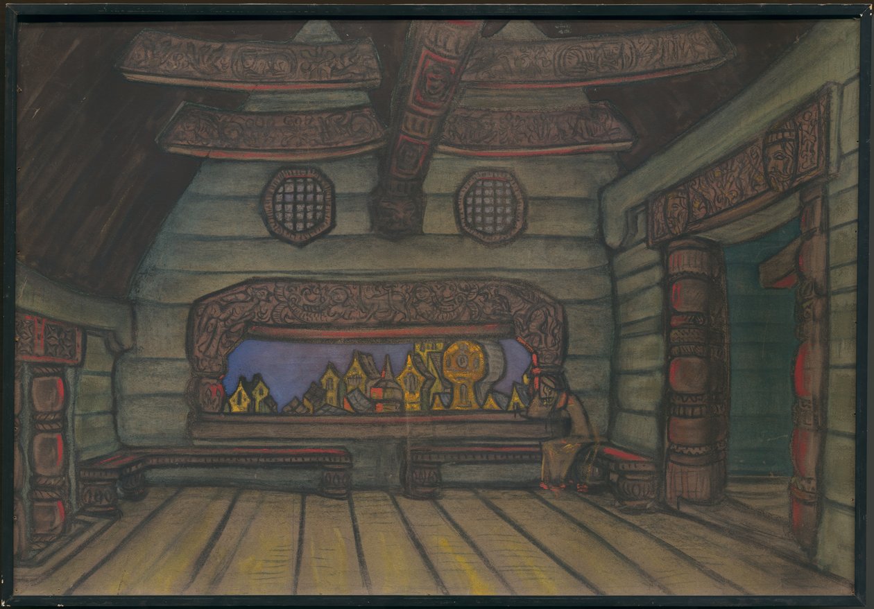 Sala da torre de Yaroslavna, decoração da ópera de Borodin "Prince Igor", 1914 de Nicholas Roerich