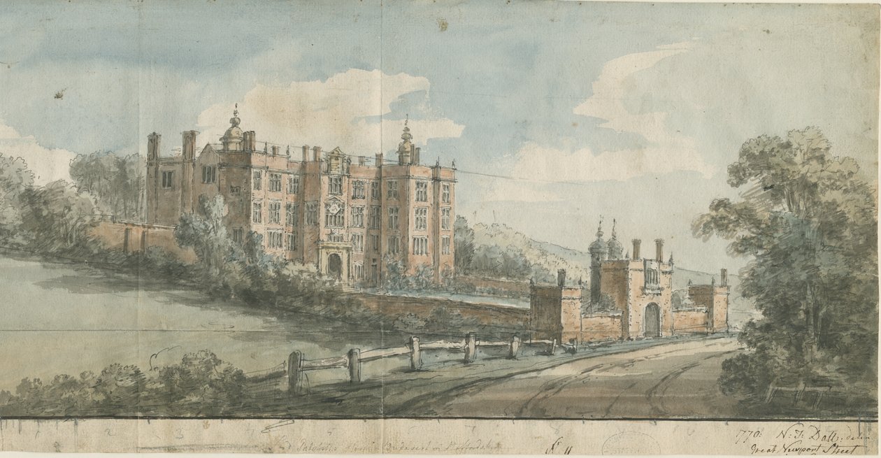Beaudesert Hall and Park: pintura em aquarela, 1770 de Nicholas Thomas Dall
