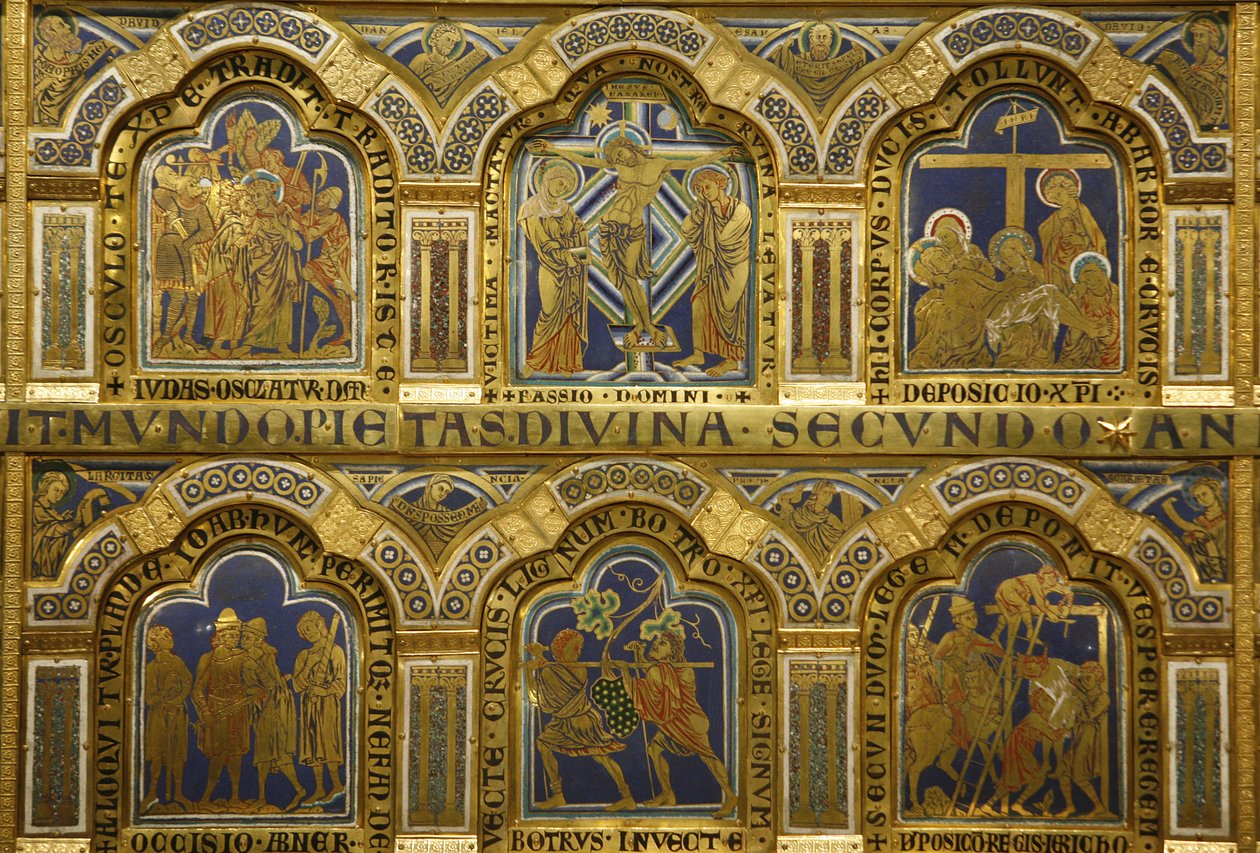 O Altar de Verdun de Nicholas de Verdun (ca.1130/50-1205) concluído em 1181, Klosterneuburg, Áustria, painéis esmaltados de Nicholas of Verdun