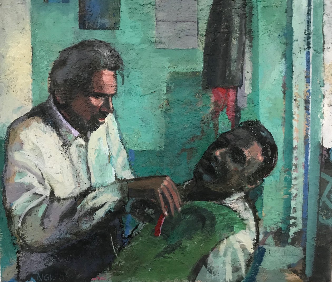 Barbearia, 2017-23 (óleo sobre tábua) de Nick Williams