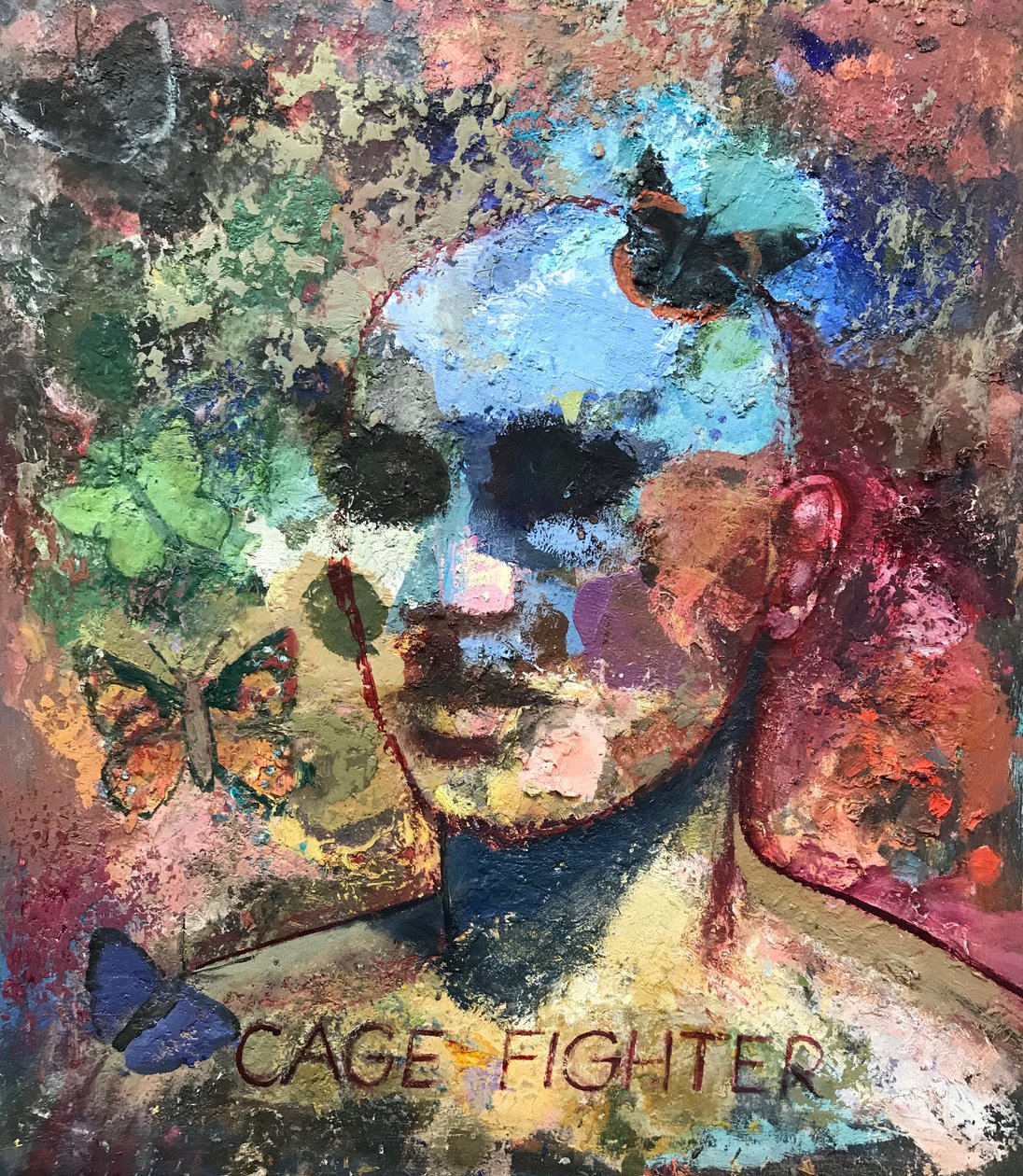 Cage Fighter, 2021-23 (óleo sobre tábua) de Nick Williams