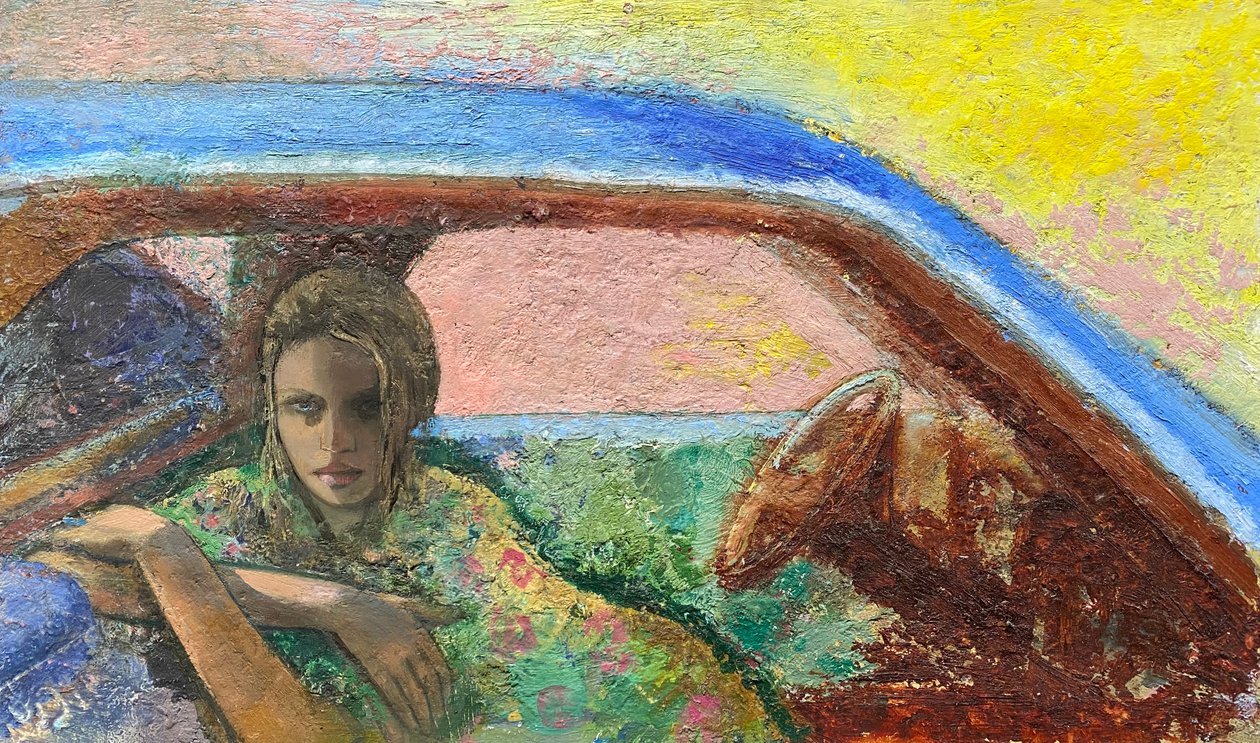 Convertible, 2020-23 (óleo sobre cartão) de Nick Williams