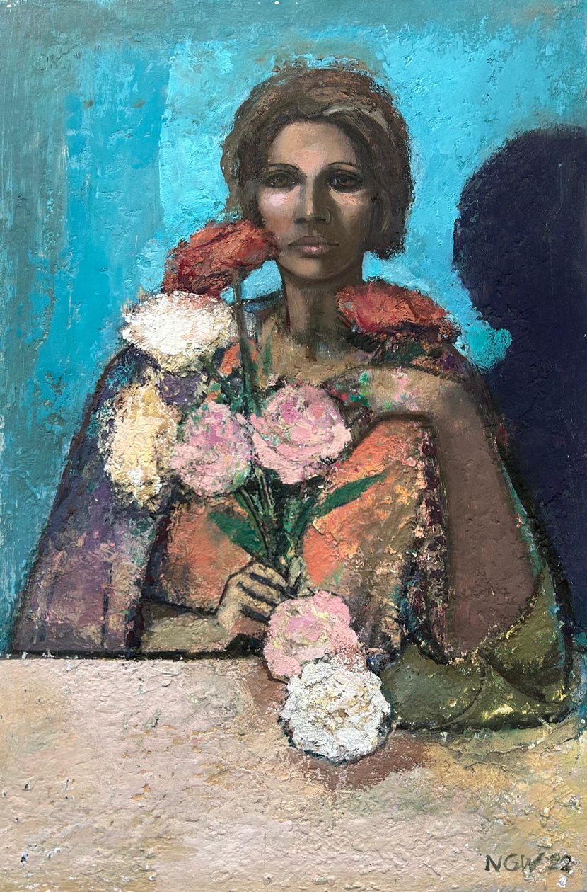 Florista, 2022-23 (óleo sobre tábua) de Nick Williams
