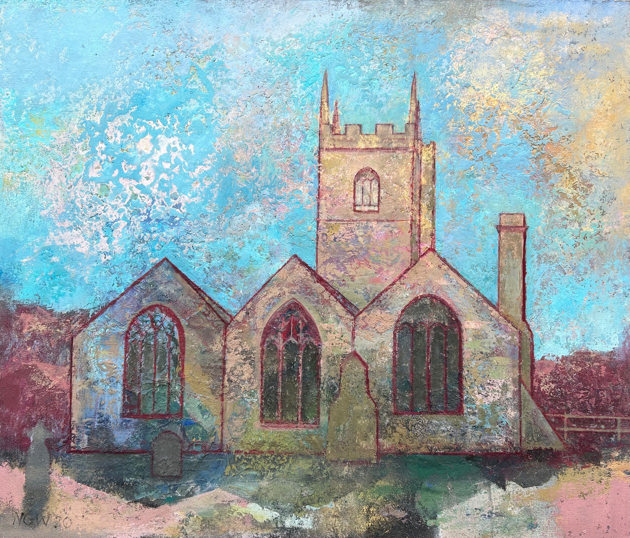 Igreja de St Uny, 2021-23 (óleo sobre tábua) de Nick Williams
