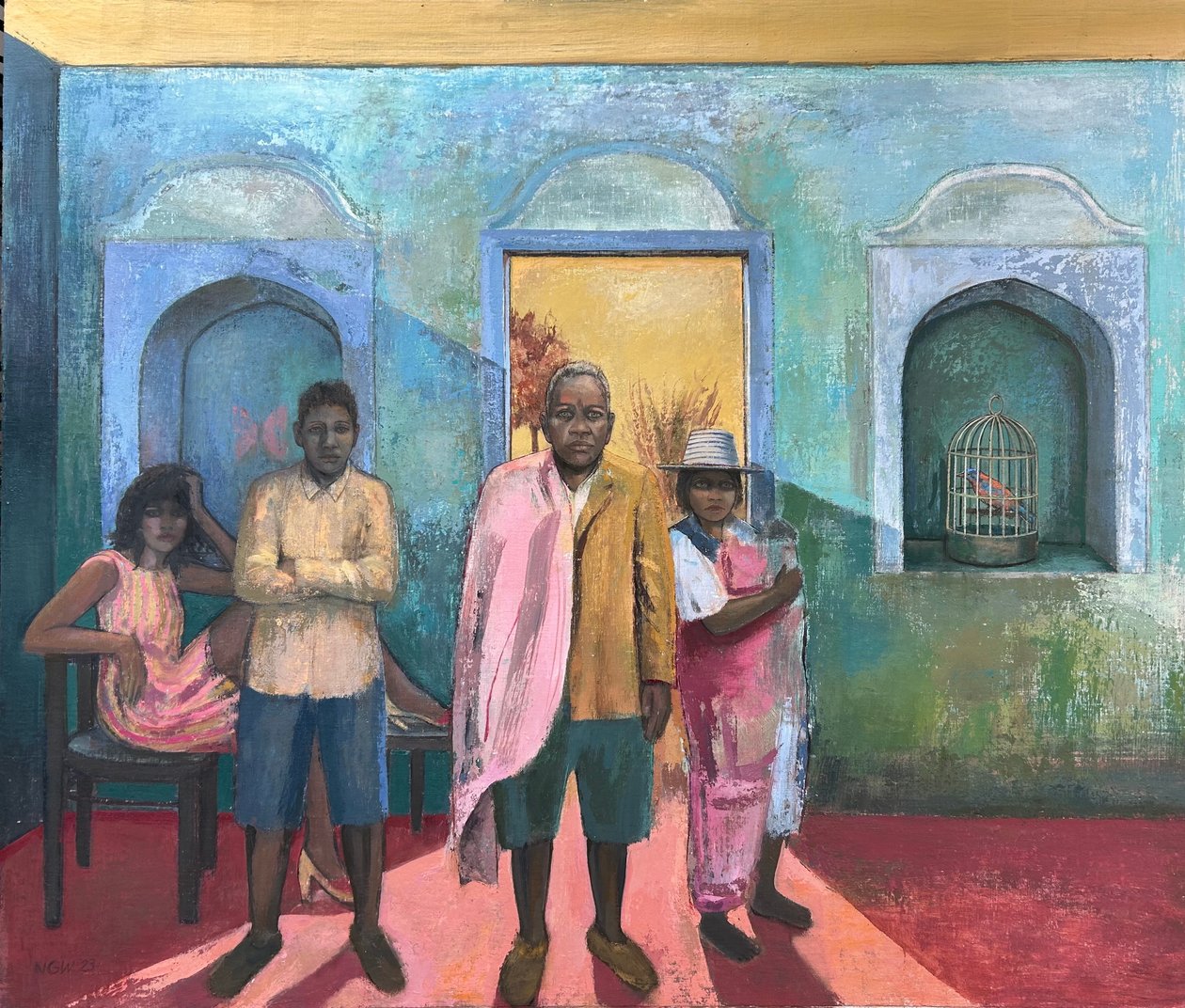 O Pássaro Enjaulado, 2019-23 (óleo sobre tábua) de Nick Williams