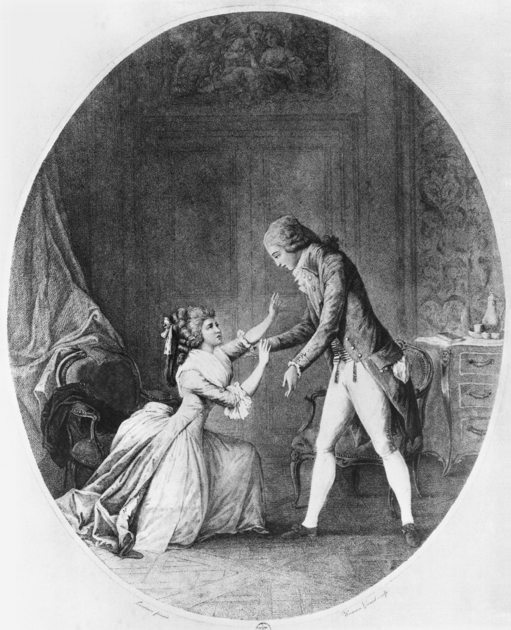 Valmont seduzindo Madame de Tourvel, ilustração de 
