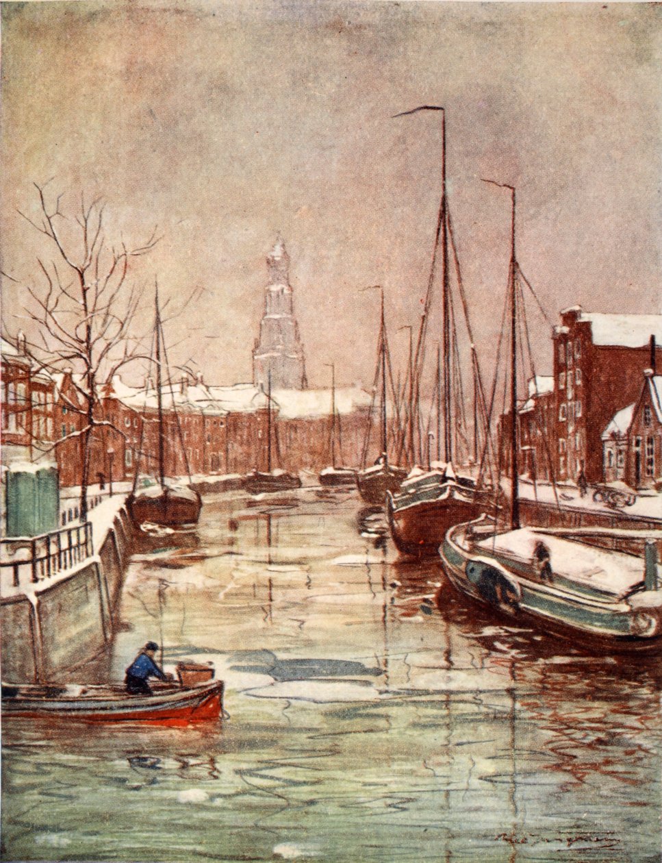 Um canal de Groningen no início do inverno, 1904 de Nico Jungman