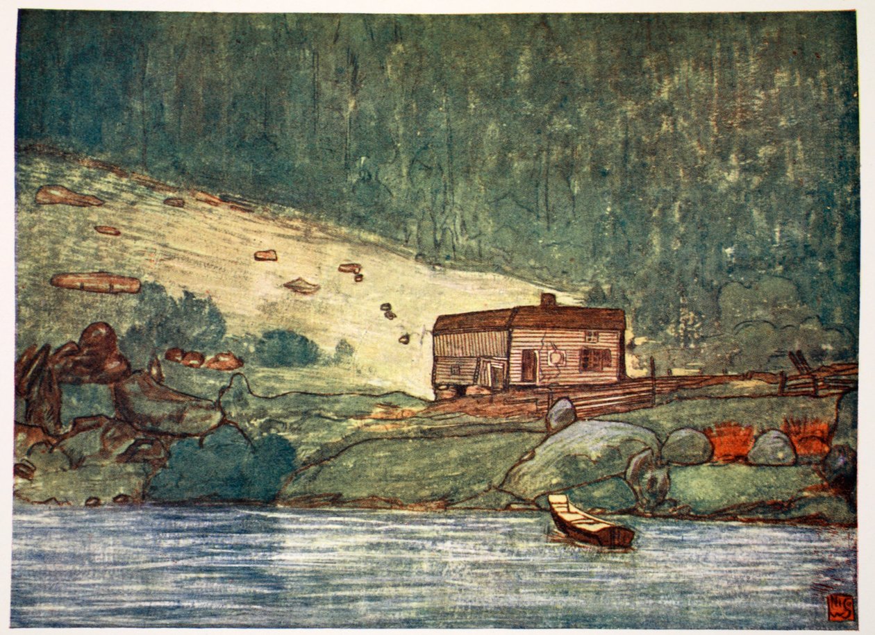 Uma pequena fazenda na beira do rio em Gjoba, 1905 de Nico Jungman