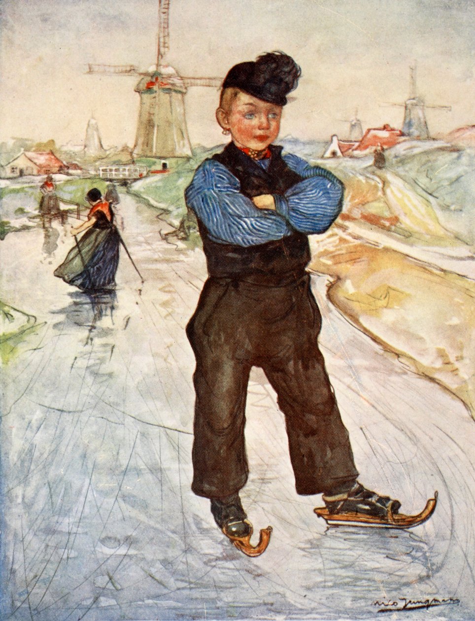 Um camponês de Veere em patins, 1904 de Nico Jungman