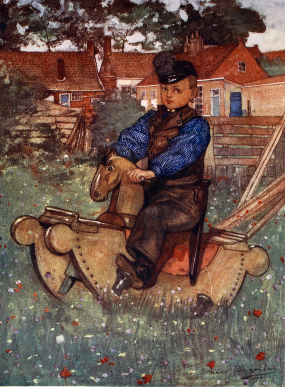 Um menino de Veere montado em um cavalo de balanço, 1904 de Nico Jungman