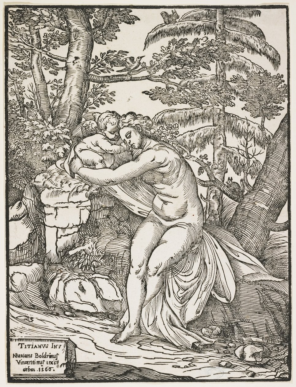 Vênus e Cupido, 1566 (xilogravura de claro-escuro, apenas bloqueio de tecla) de Nicolò Boldrini