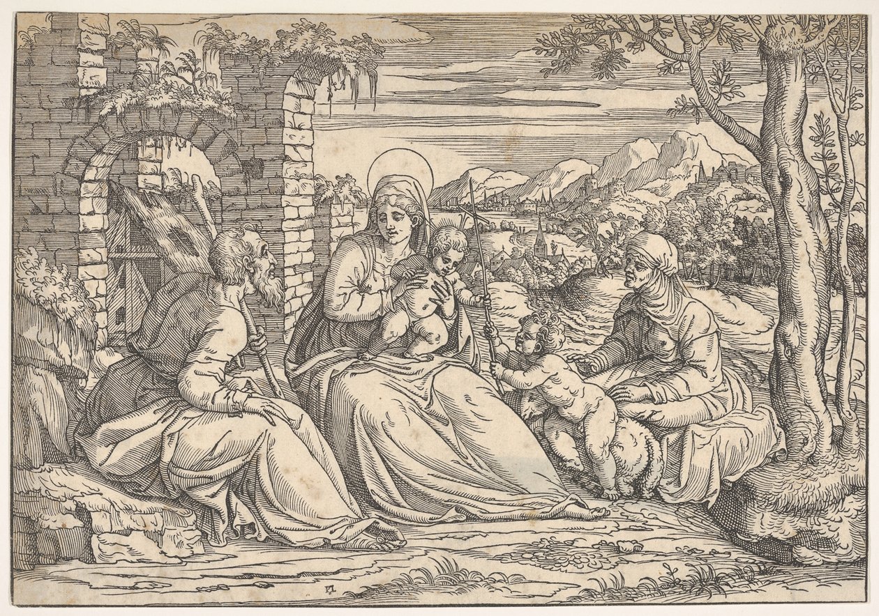 A Sagrada Família com os santos Isabel e João, ca. 1550. de Nicolò Boldrini