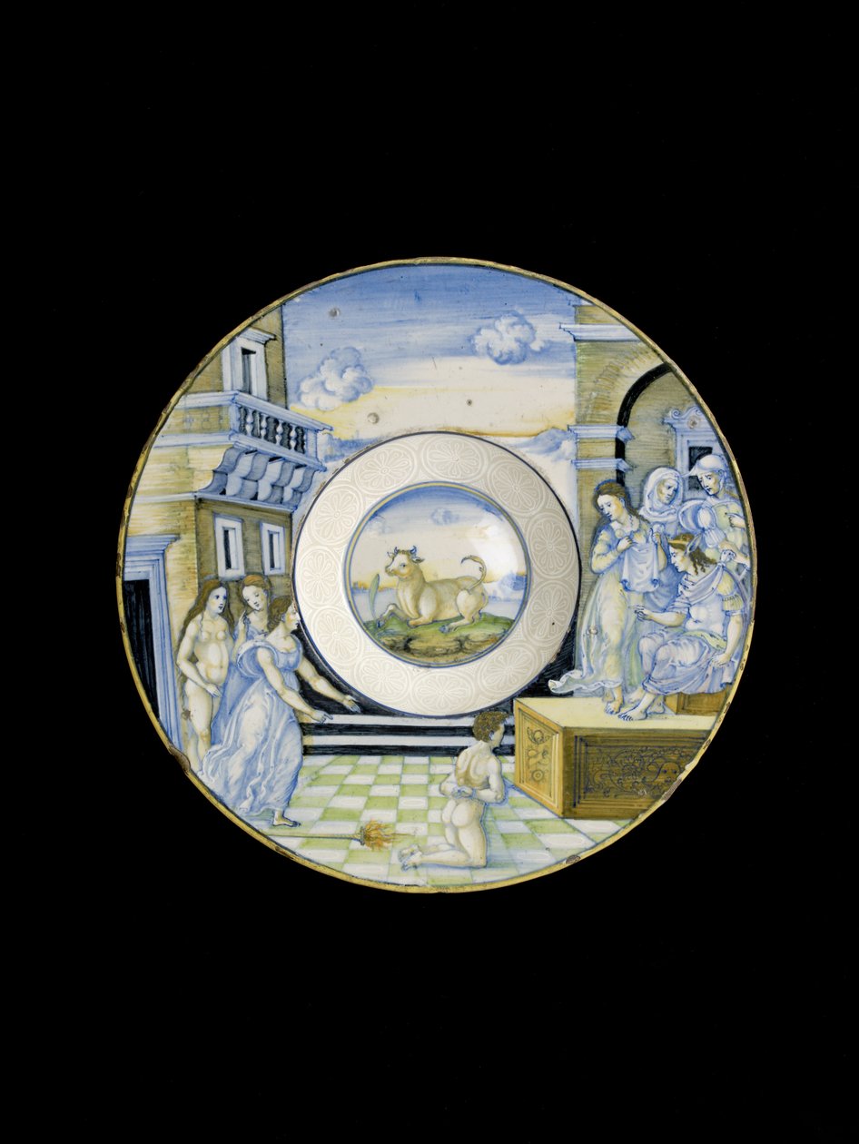 A Calumny de Apelles, do século 15 (maiolica) de Nicola da Urbino