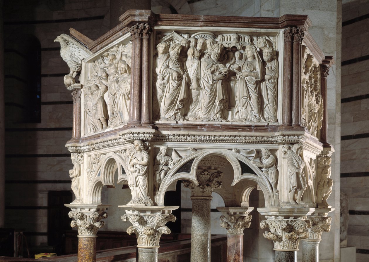 Cadeira realizada por Nicola Pisano (1215/20-1278/84) (Púlpito de mármore) 1260 Baptistere Saint John of Pisa, Itália de Nicola Pisano