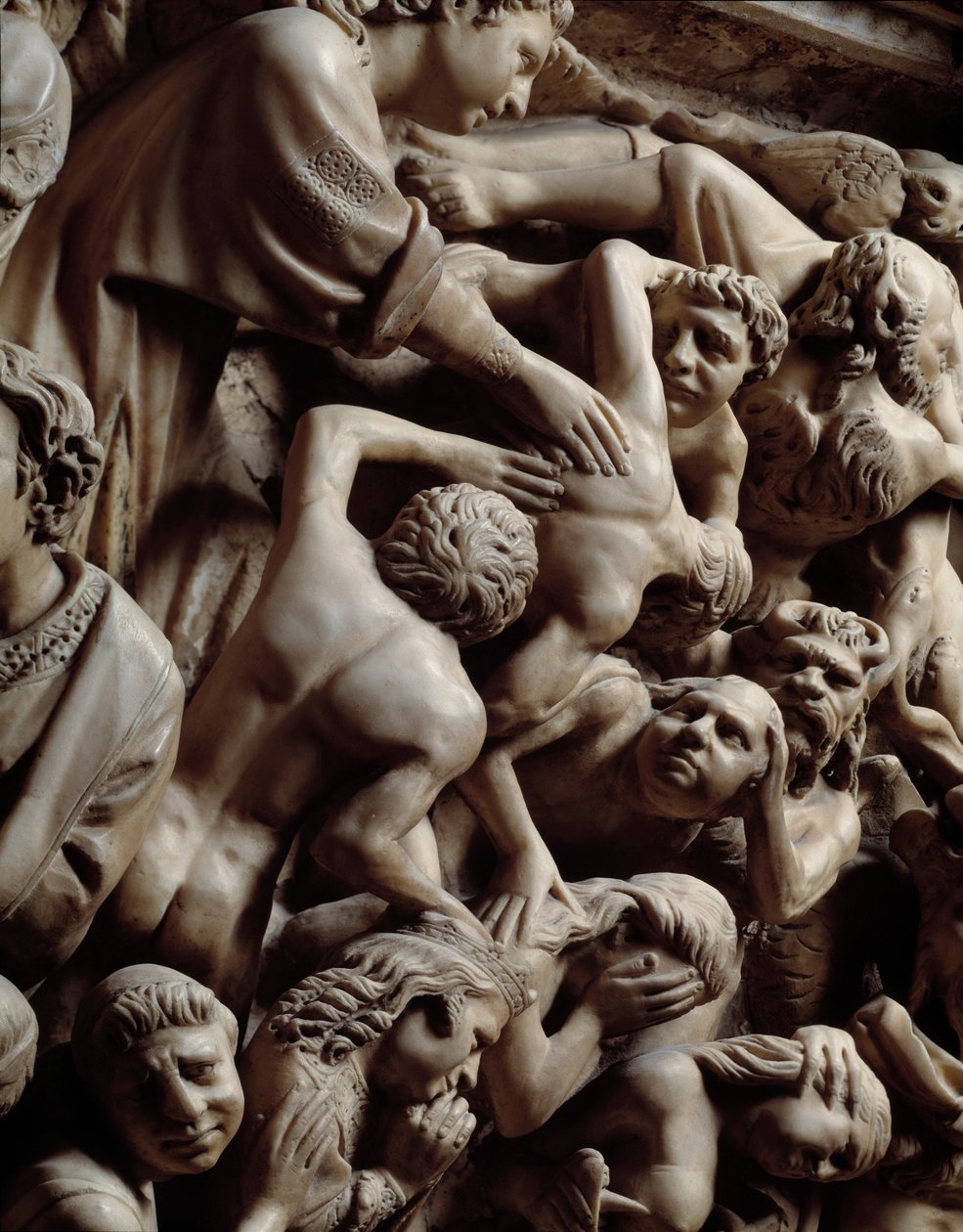 Arte Gótica: Último julgamento, Maldito no inferno, Detalhe de relevos de Púlpito de Nicola Pisano