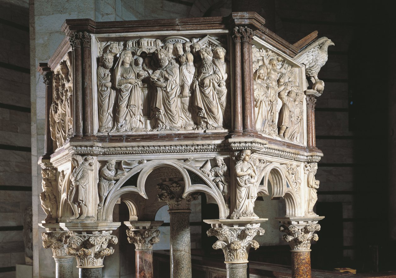 Itália, Toscana, Pisa, Piazza dei Miracoli, Batistério de São João, púlpito de Nicola Pisano de Nicola Pisano
