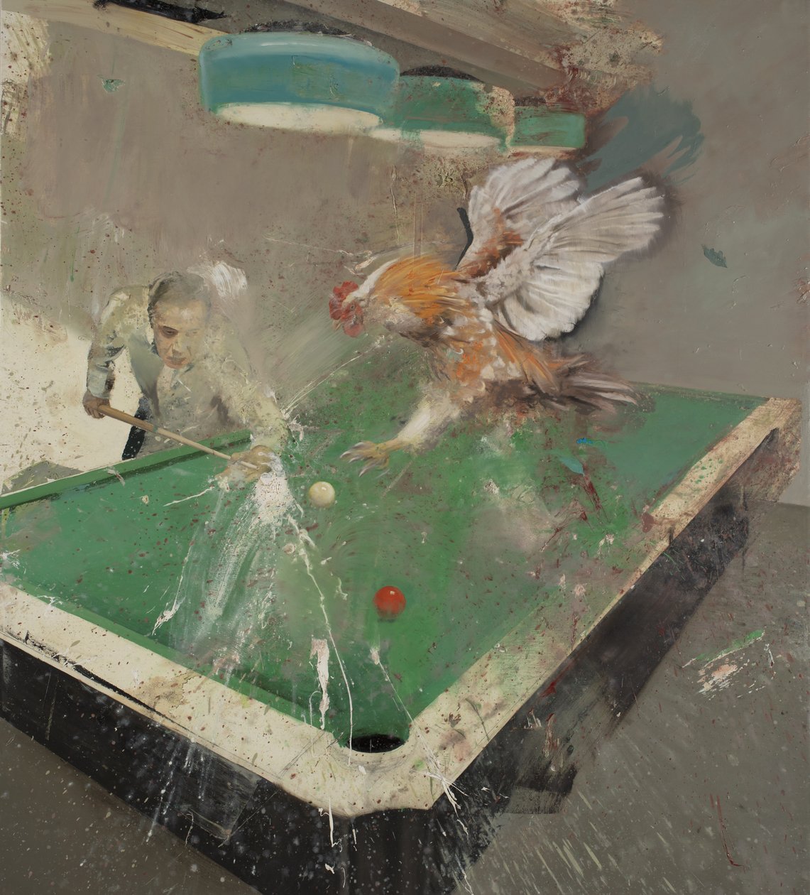 Bilhar com um galo, 2021 (óleo sobre tela) de Nicola Pucci