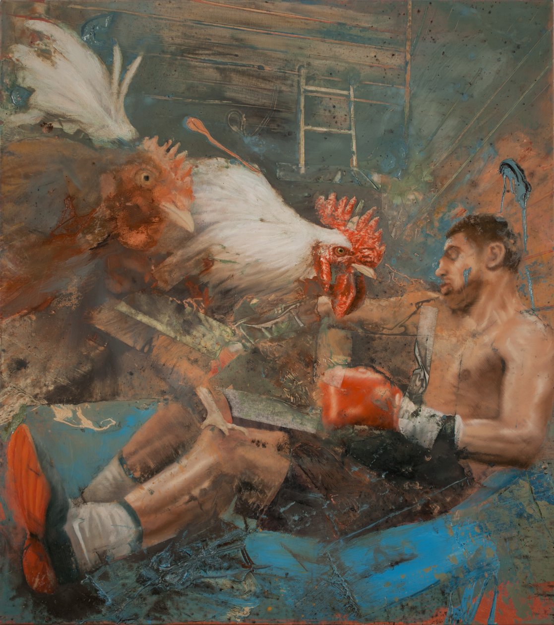 Boxer com galos, 2018 (óleo sobre tela) de Nicola Pucci