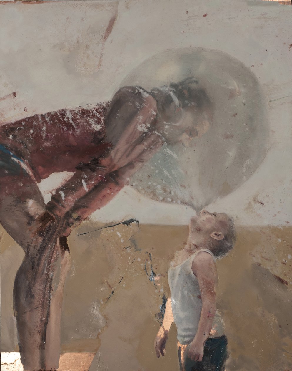 Bubble III (Criança com a mãe), 2020 (óleo sobre cobre) de Nicola Pucci