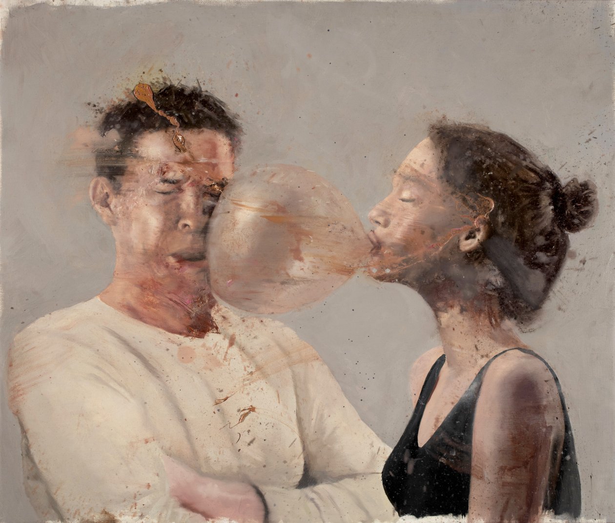 Bubble I (Rapariga com um boxeur), 2020 (óleo sobre tela) de Nicola Pucci
