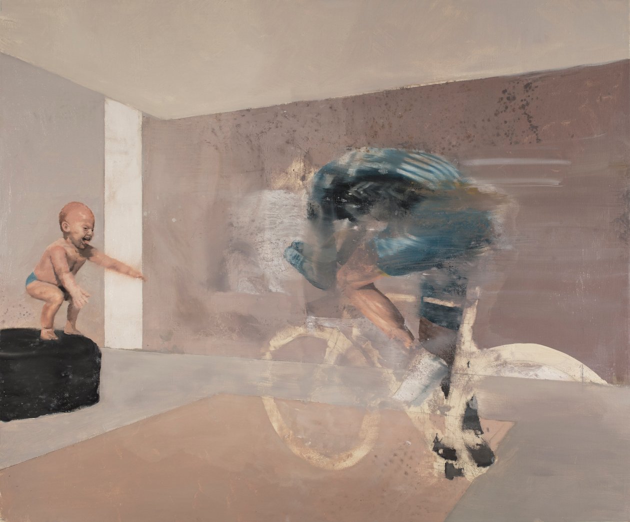 Criança com ciclista, 2019 (óleo sobre tela) de Nicola Pucci