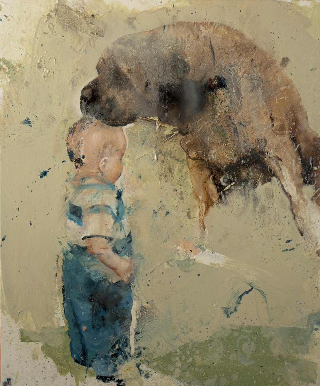 Criança com cão II, 2022 (óleo sobre tela) de Nicola Pucci