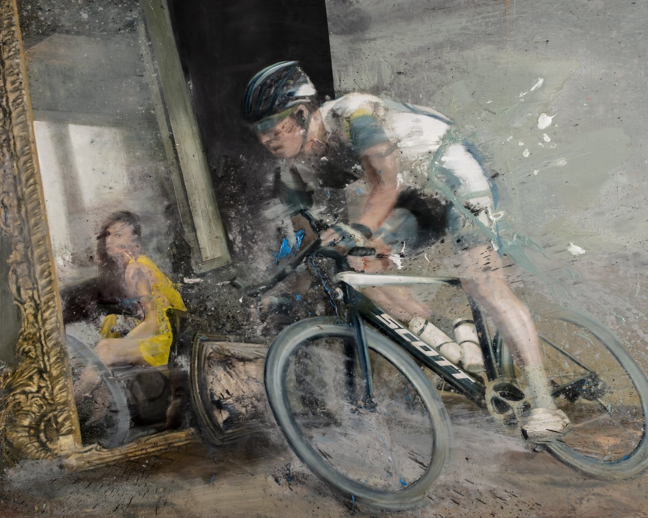 Ciclista com espelho, 2021 (óleo sobre tela) de Nicola Pucci