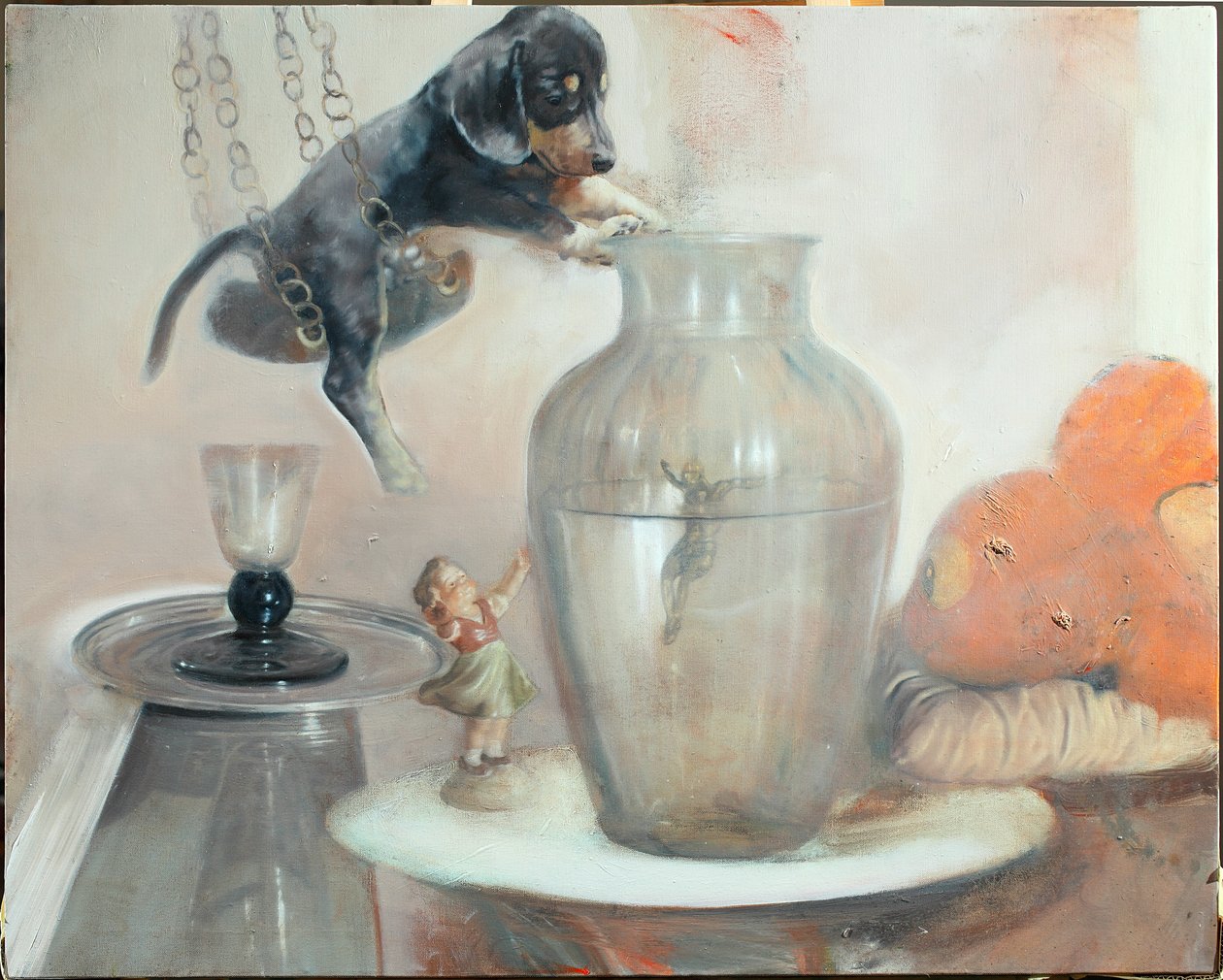 Cão com um vaso, 2011 (óleo sobre tela) de Nicola Pucci