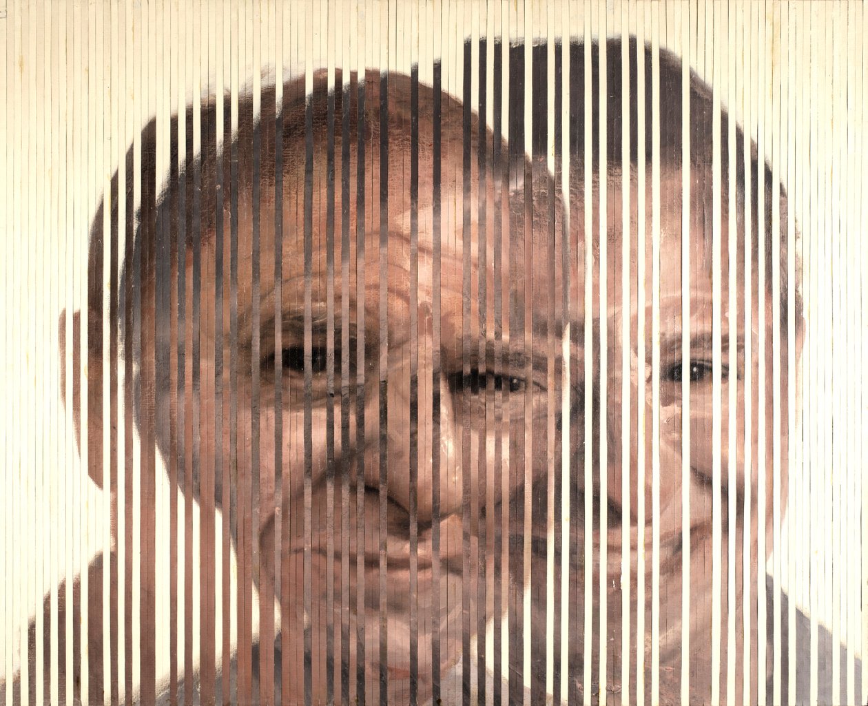Face Fusion III, 2007 (óleo sobre tela cortado e aplicado sobre cartão) de Nicola Pucci