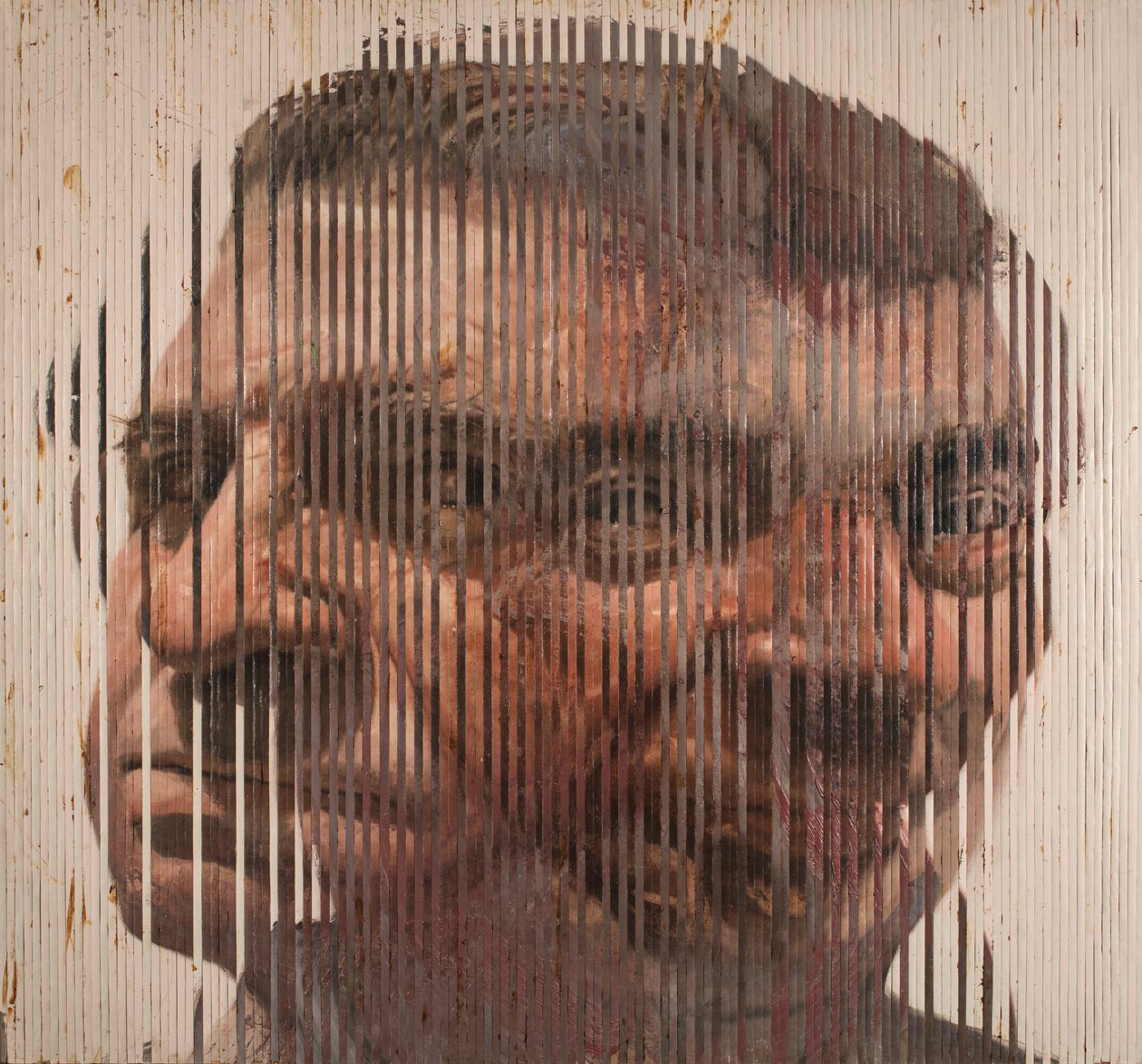 Fusioni Volti II, 2006 (óleo sobre tela cortado e aplicado sobre cartão) de Nicola Pucci