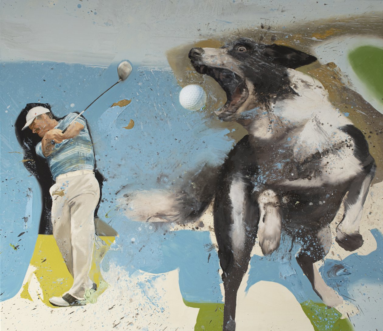 Golfista com cão, 2023 (óleo sobre tela) de Nicola Pucci